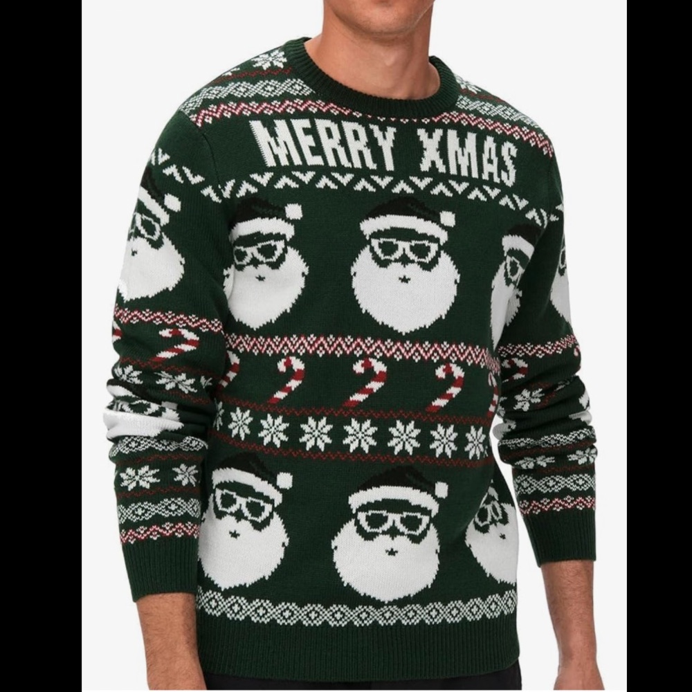 ONLY & SONS green men’s Merry Xmas Sweater Christmas knit sweater